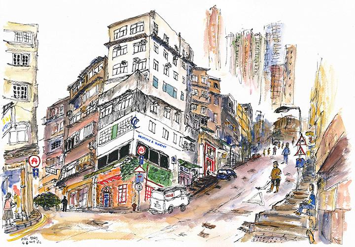 720x502 Laurence Lai Gallery Urban Sketch (Peel Streetcentral, Hong Kong - Sketch Urban
