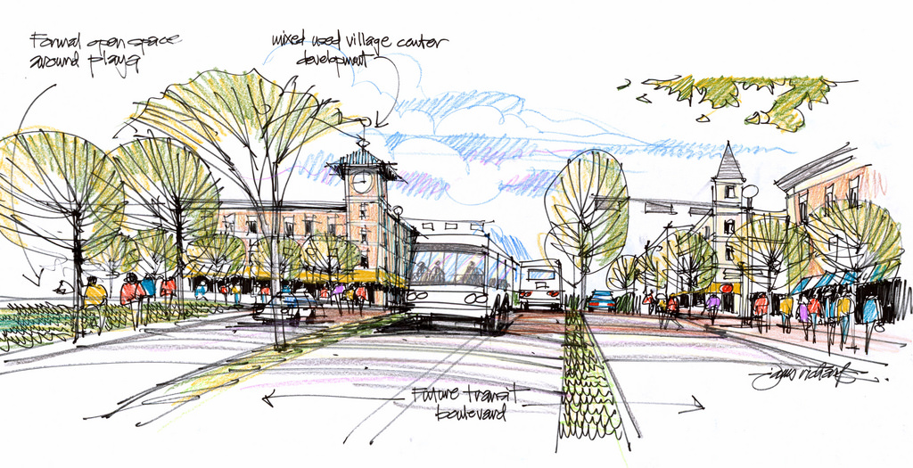 1024x525 Quick Urban Design Concept Sketch Idea For Transit - Sketch Urban