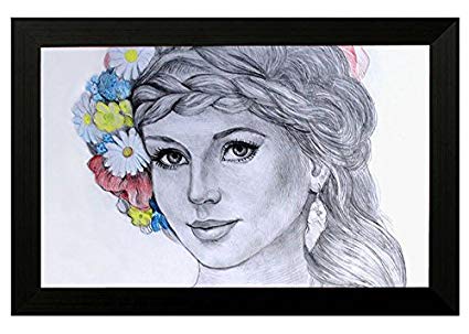 425x303 Pintura Beautiful Sketch Girl Designer Painting With Wooden Frame - Sketch Uv