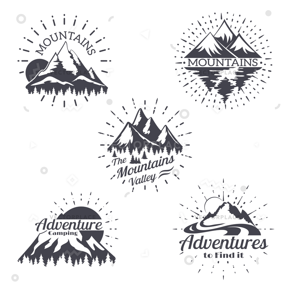 1000x1000 Mountain Sketch Logo Set Retro Style Vector Illustration 64748 - Sketch Vector