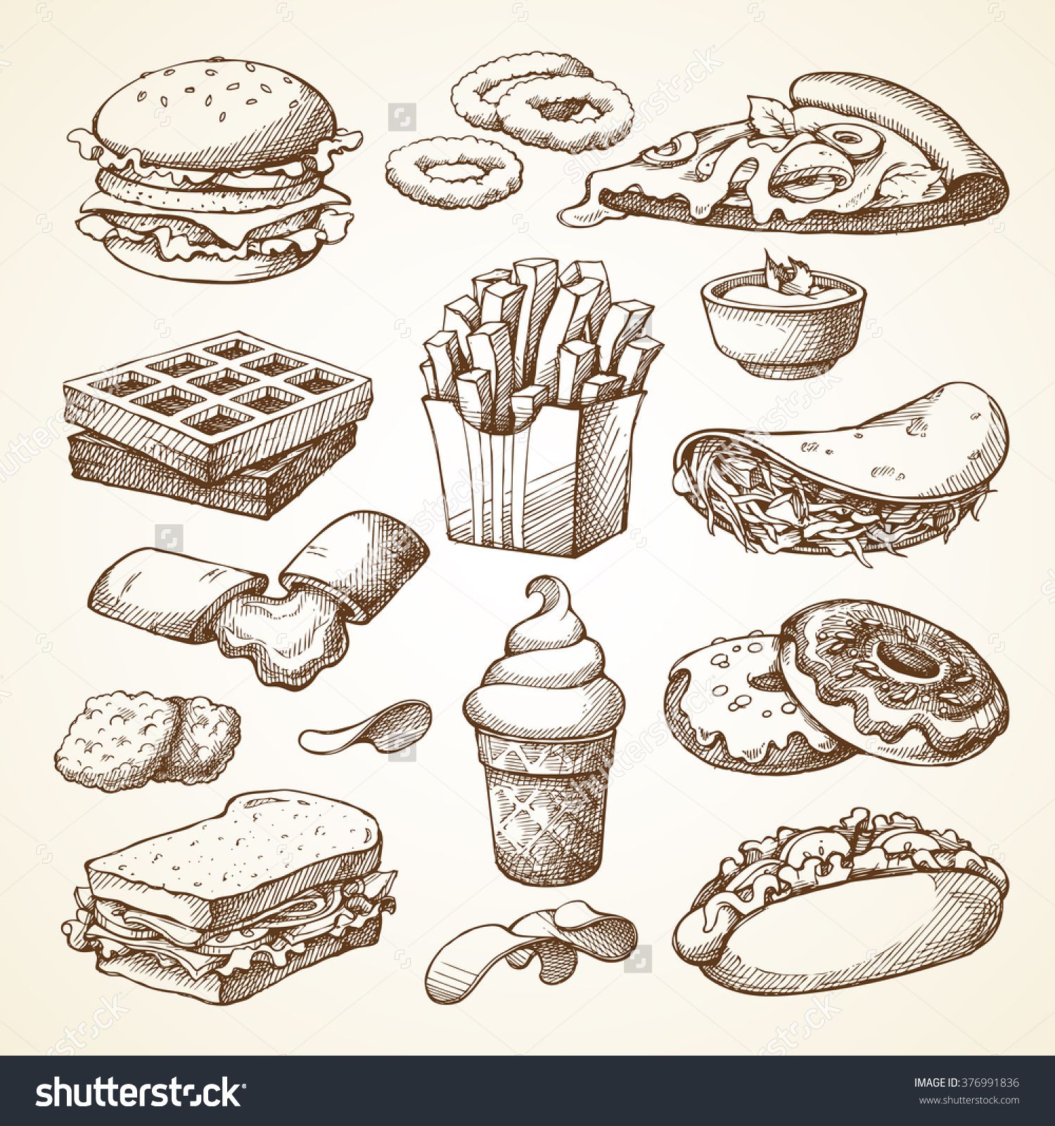 1500x1600 Set With Fast Food Illustration. Sketch Vector Illustration. Fast - Sketch Vector