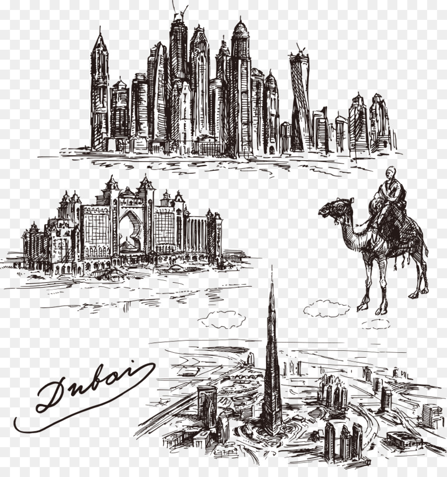 900x960 Dubai Drawing Skyline Illustration - Sketch Vector Free