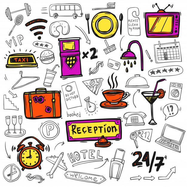626x626 Hotel Service Icons Doodle Sketch Vector Free Download - Sketch Vector Free