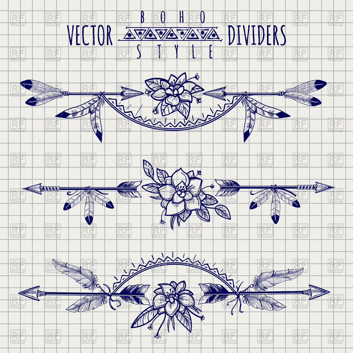 1200x1200 Boho Style Dividers With Flowers And Arrows Sketch Vector Image - Sketch Vector Free