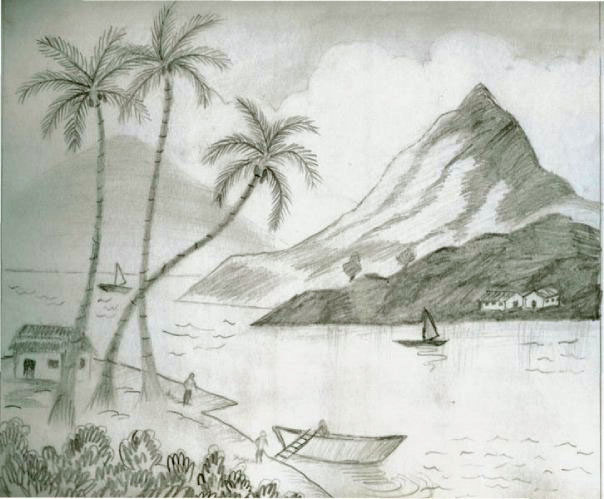 604x499 Lake View Pencil Sketch Speakart - Sketch View