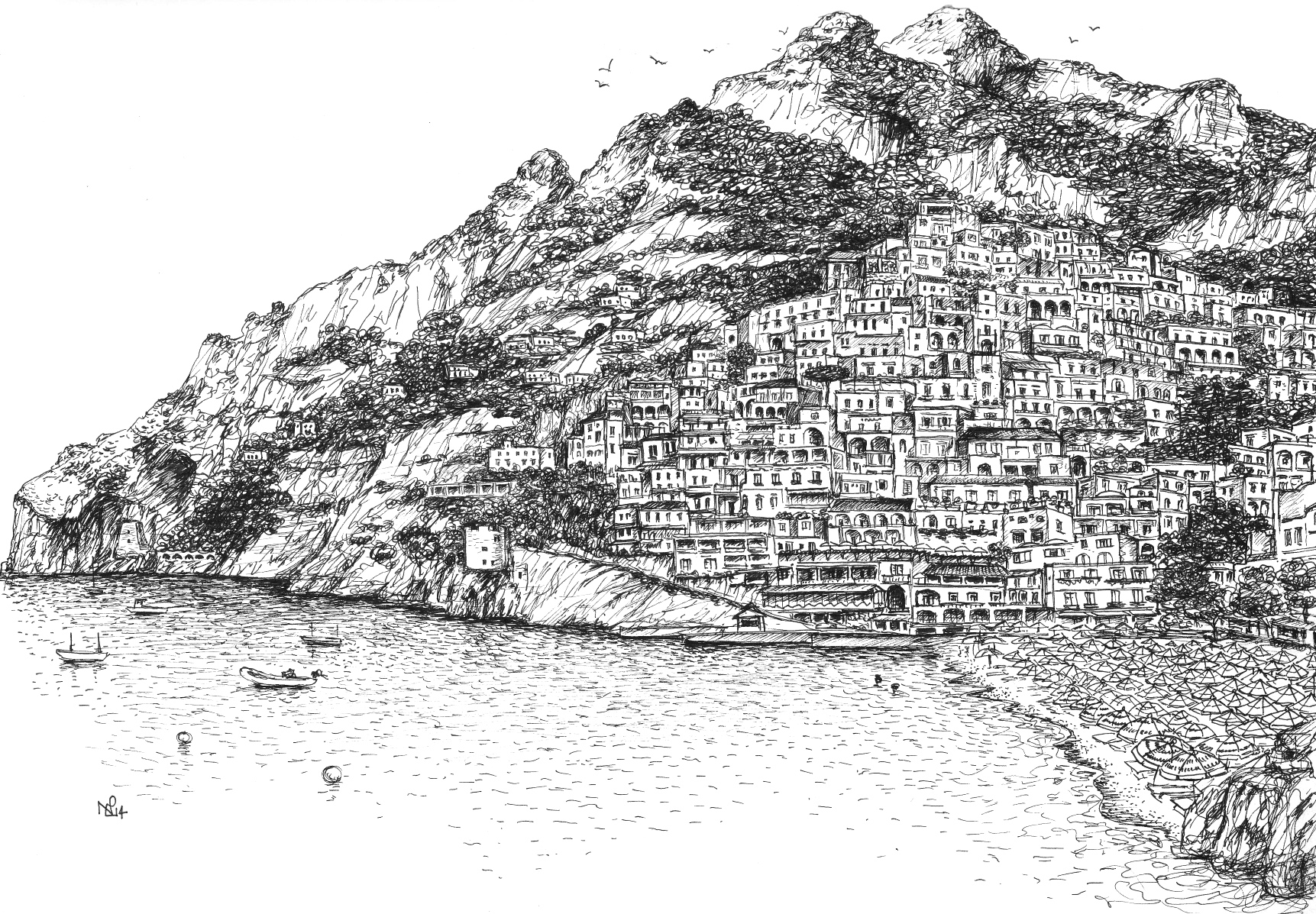 1723x1197 My Travel Sketchbook Positano 2 View From The Beach The Daily - Sketch View