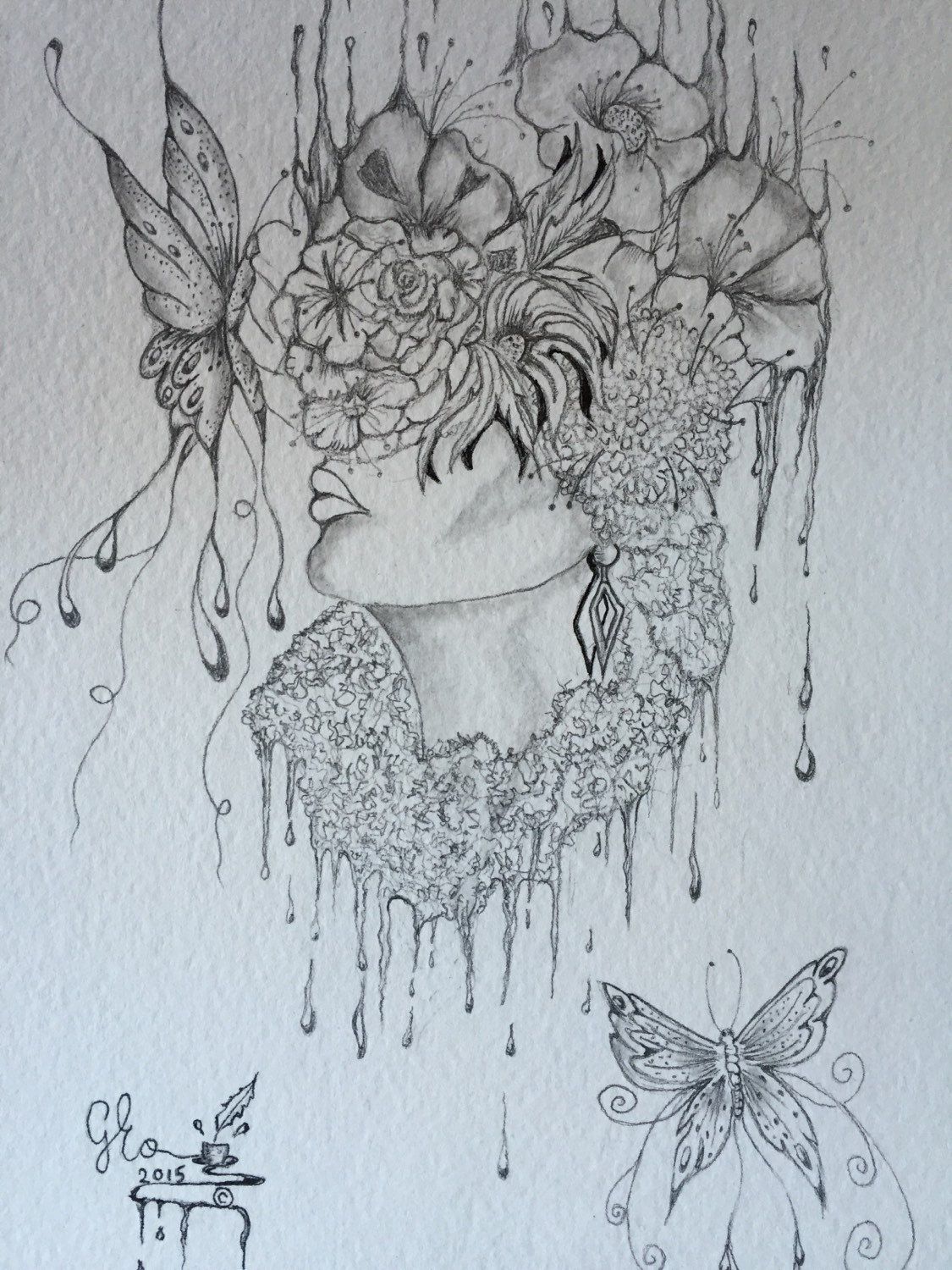 1125x1500 Original Pencil Drawing Wall Art Sketch Lady In Bloom - Sketch Wall