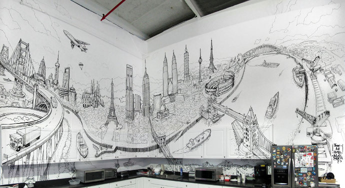 690x376 Wall Drawings And Sketches By Decktwo Partfaliaz - Sketch Wall