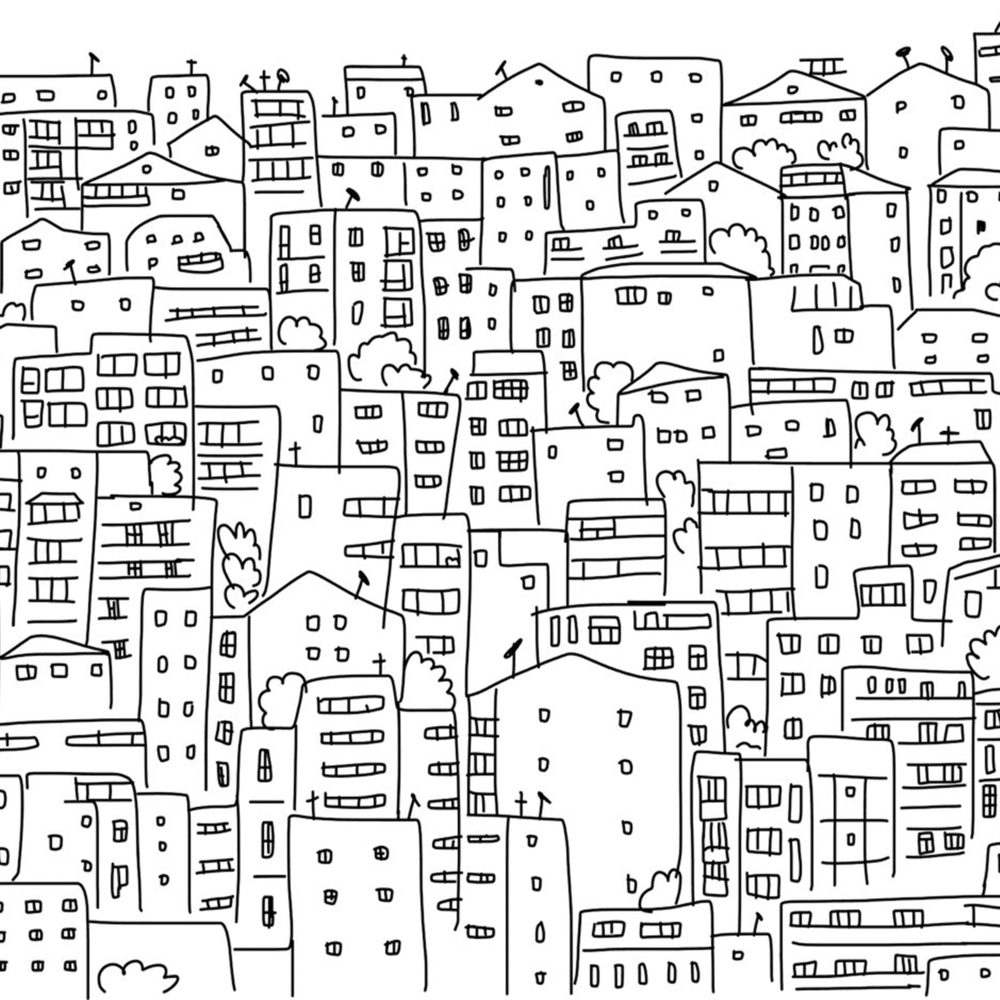 1000x1000 Black And White City Sketch Wall Mural Eazywallz - Sketch Wall
