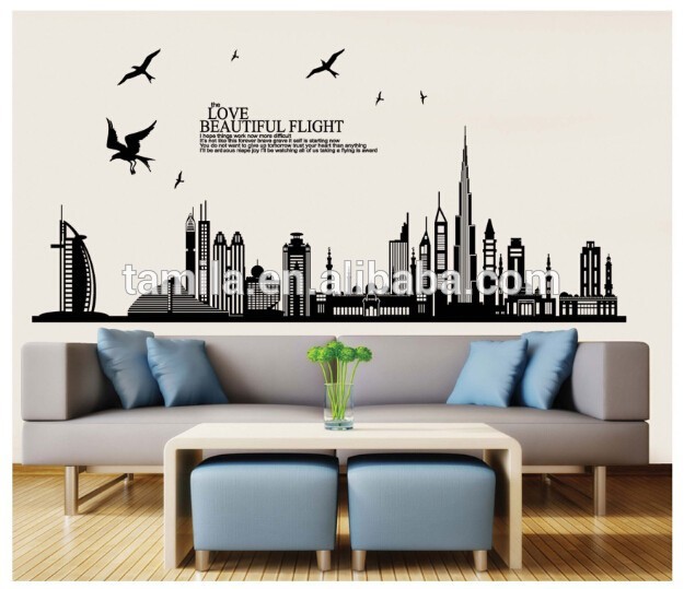 625x539 New Arrival Black Wall Art City Sketch Sticker - Sketch Wall Art