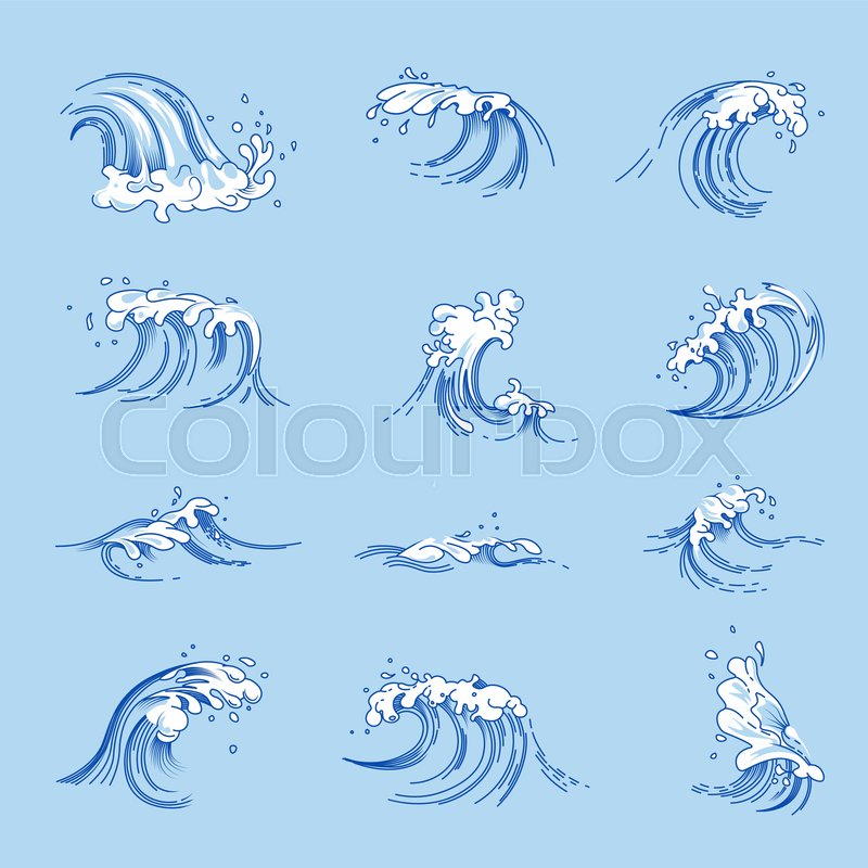 800x800 Water Waves And Ocean Or Sea Wave Splashes Sketch Line Icons - Sketch Waves