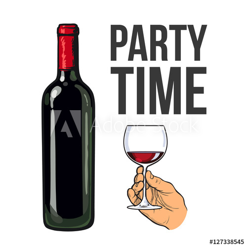 500x500 Red Wine Bottle And Hand Holding Glass, Sketch Style Vector - Sketch Wine