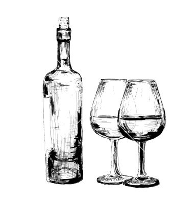380x400 Bottle Of Wine And Two Glasses Vector Sketch By Alenakaz On - Sketch Wine