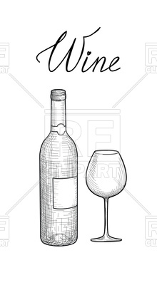 220x400 Wine Glass And Wine Bottle Sketch Vector Image Vector Artwork Of - Sketch Wine