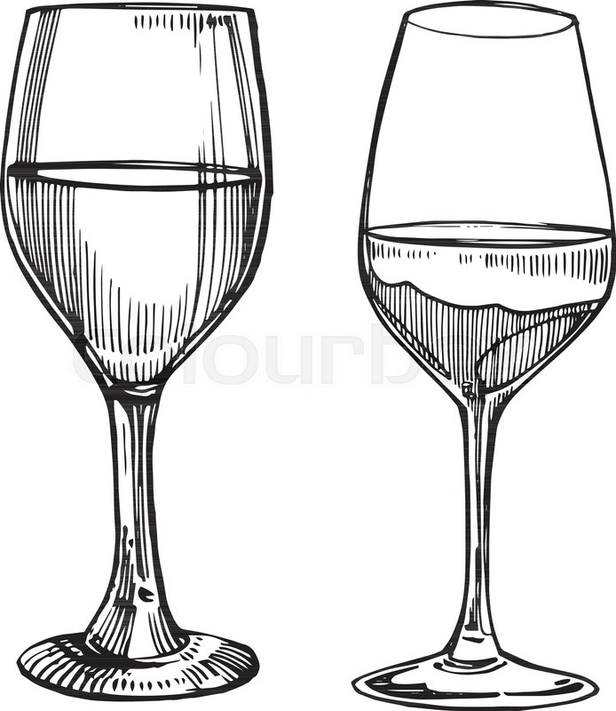 694x800 Wine Glasses. Sketch Vintage Illustration. Isolated On White - Sketch Wine