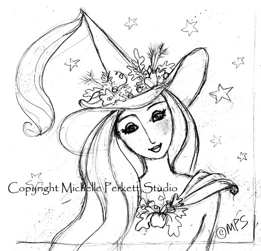 520x500 Enchanted Inspirations The Good Witch Digital Stamp Sketch - Sketch Witch