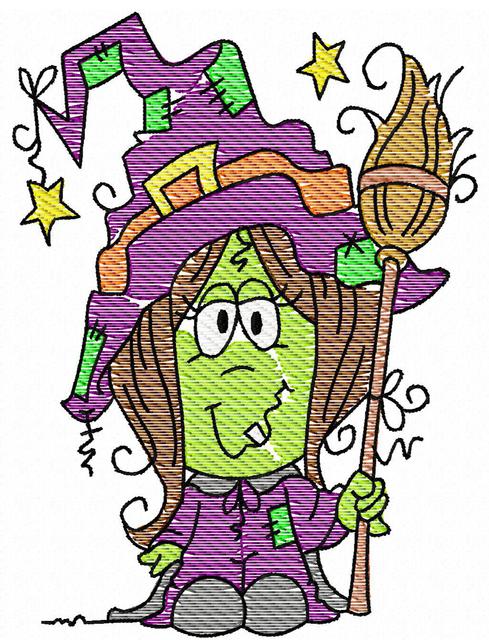 489x640 Kid Witch Sketch Embroidery Design - Sketch Witch