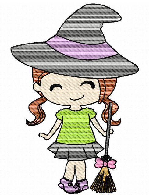 489x640 Lil Witch Sketch Embroidery Design - Sketch Witch