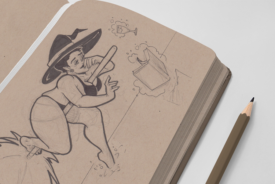 900x603 Witch On Vacation Sketch Kasandra Murray - Sketch Witch