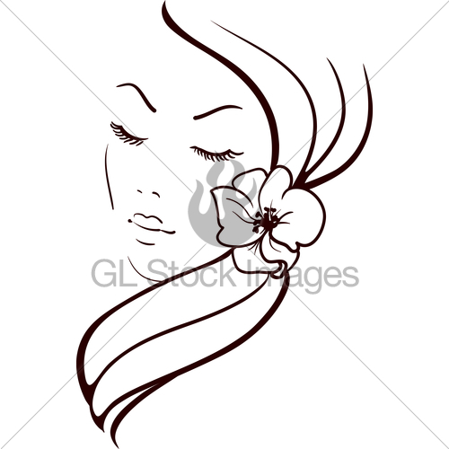 500x500 Woman Face With Beautiful Flower In Hair, Vector Sketch, Gl - Sketch Woman Face