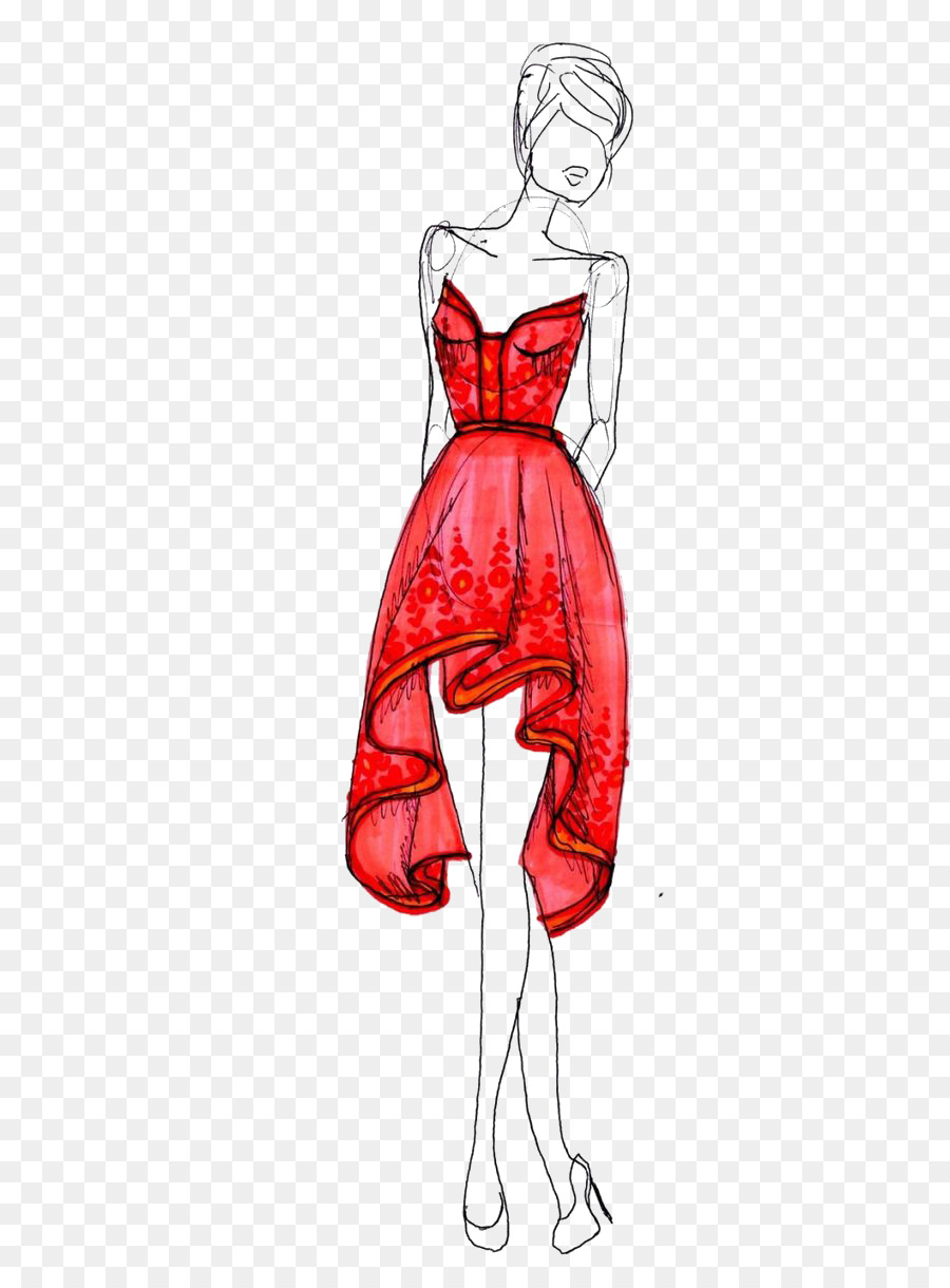 900x1220 Fashion Illustration Drawing Dress Sketch - Sketch Woman Fashion
