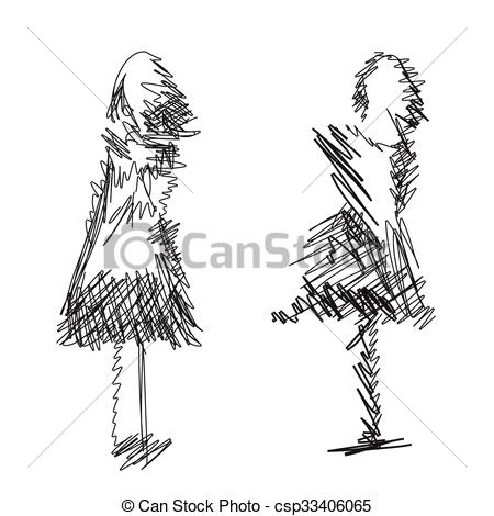 450x470 Fashion Models Sketch. Cartoon Hand Drawn Girls. - Sketch Woman Fashion