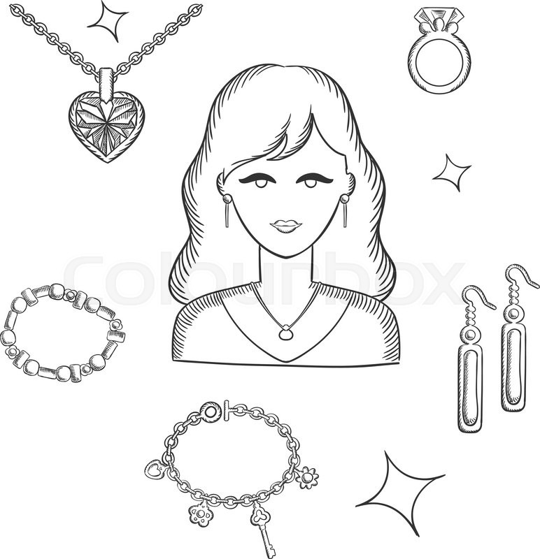 772x800 Jewelry And Fashion Sketch Design With Pretty Brunette Woman - Sketch Woman Fashion