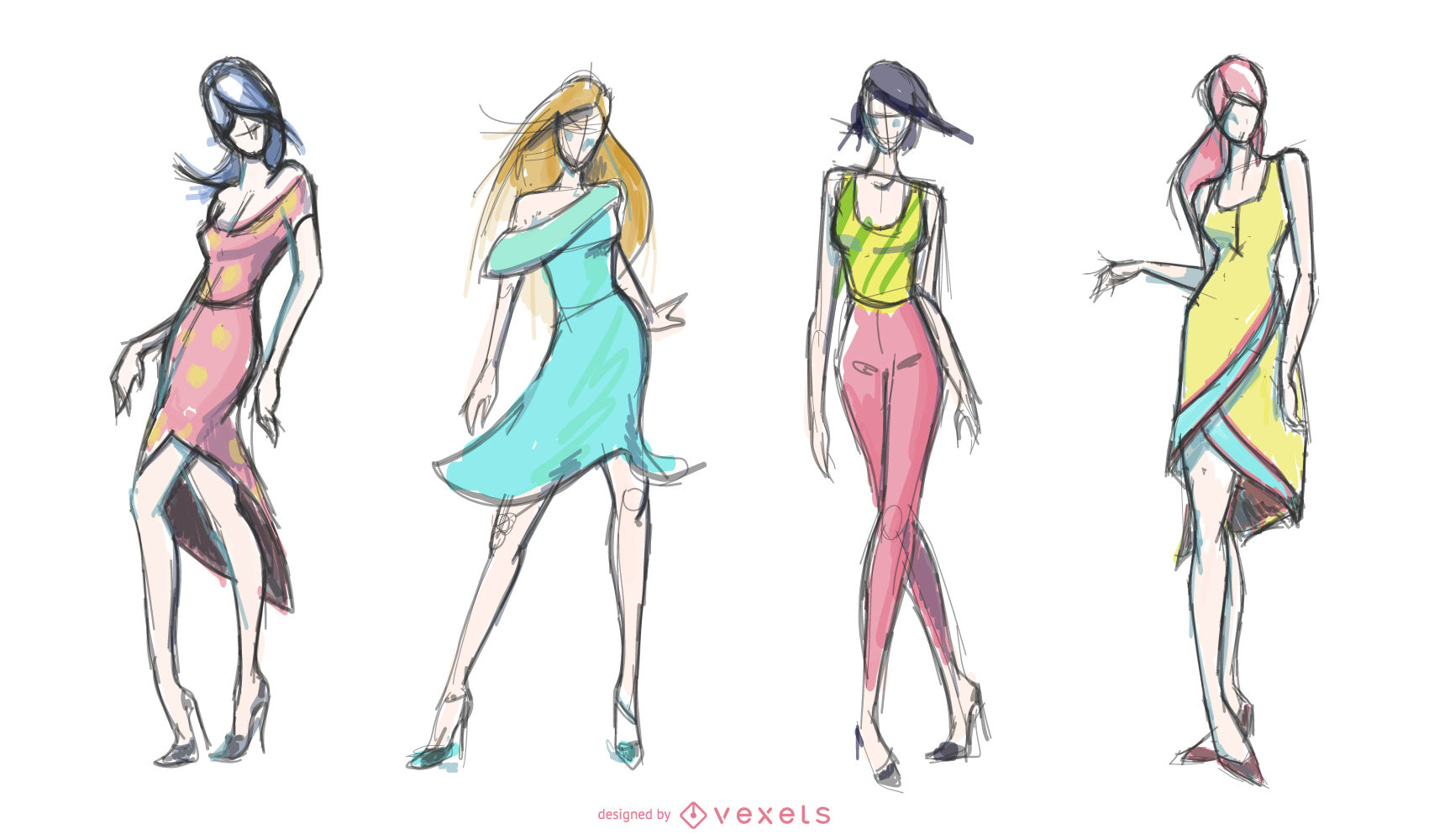 1701x1000 Women Fashion Drawings Set - Sketch Woman Fashion