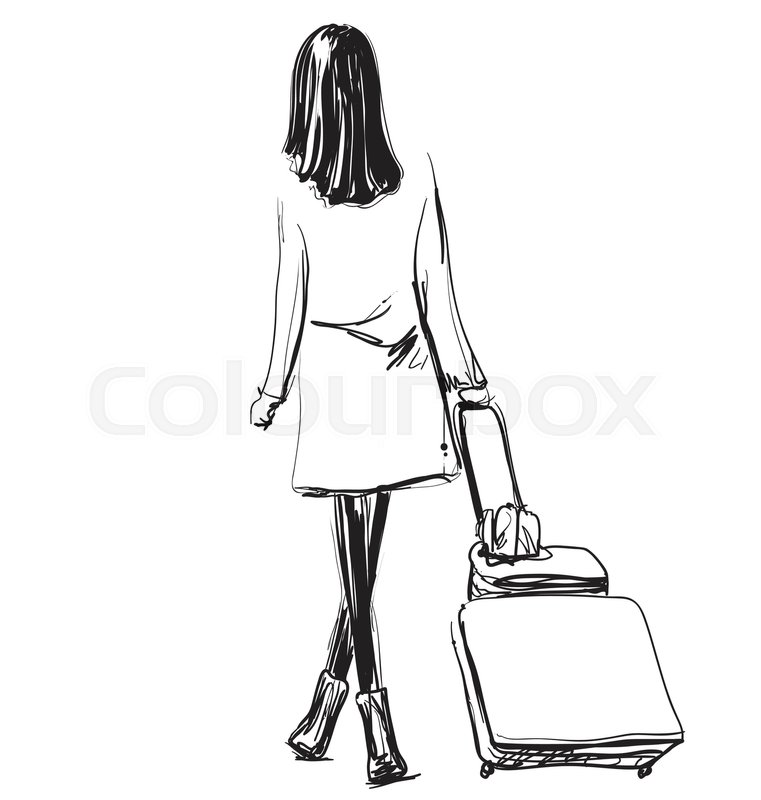 761x800 Art Sketching Beautiful Young Travel Woman. Fashion Illustration - Sketch Woman Fashion