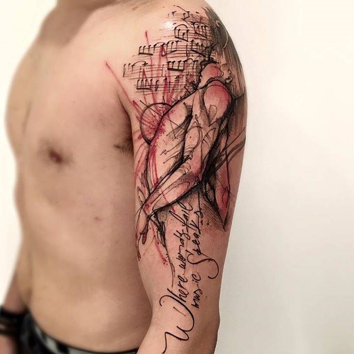 720x720 Music Inspired Sketch Work Tattoo Where Words Fail Music Speaks - Sketch Work Tattoo