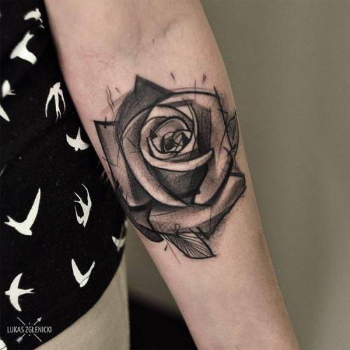 500x500 Tattoo Tagged With Flower, Sketch Work, Lukaszglenicki, Grey - Sketch Work Tattoo