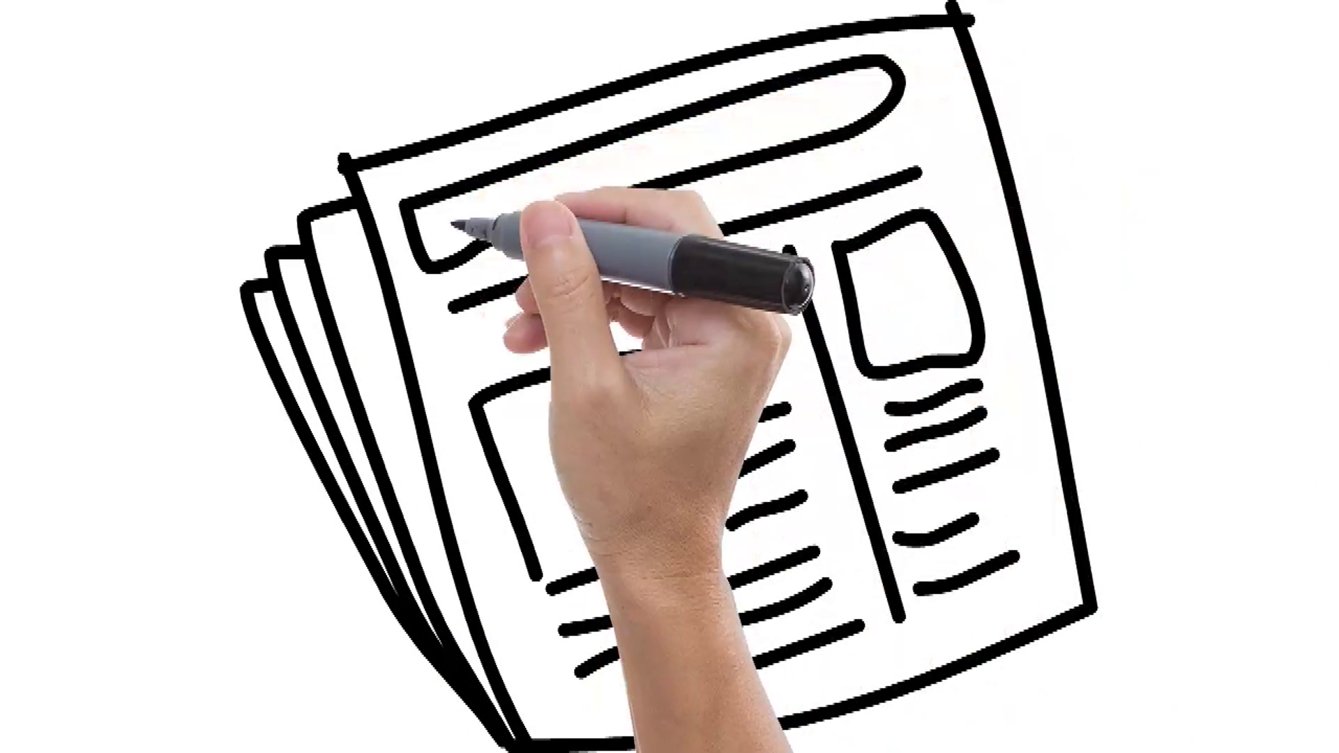 1920x1080 Man Sketching Newspaper On Whiteboard Background. Animated Sketch - Sketch Writing