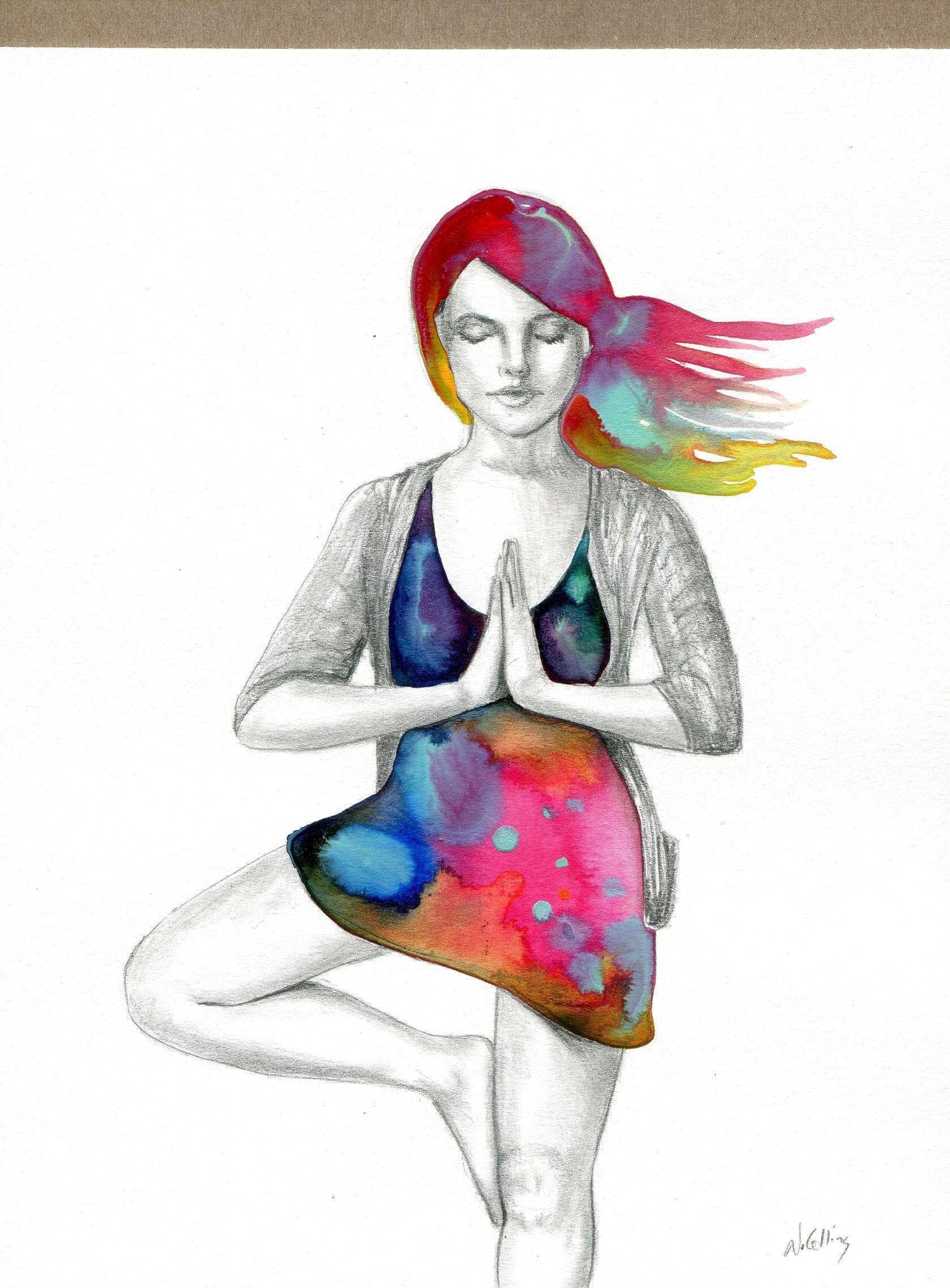 1676x2272 Yoga Pose How To Mix Pencil Sketch With Ink Watercolor - Sketch Yoga