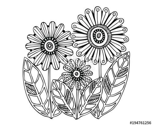 500x411 Hand Drawn Flowers. Sketch For Anti Stress Adult Coloring Book In - Sketch Zen