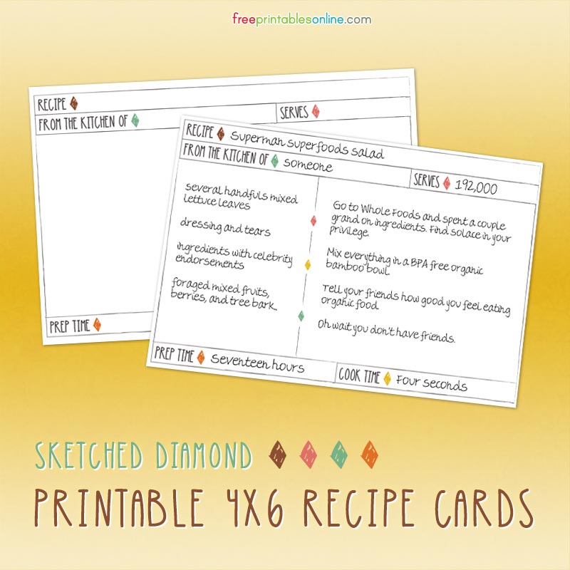 800x800 Diamond Sketch Printable Homemade Recipe Cards - Sketched Diamond