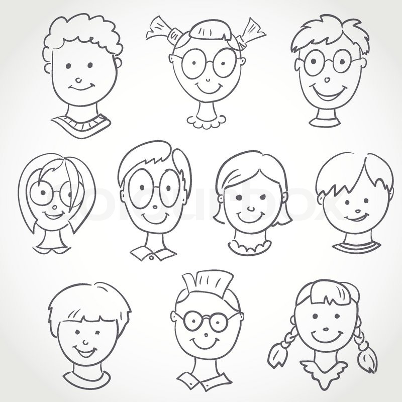 800x800 Kids Face Set Sketch Stock Vector Colourbox - Sketches For Kids