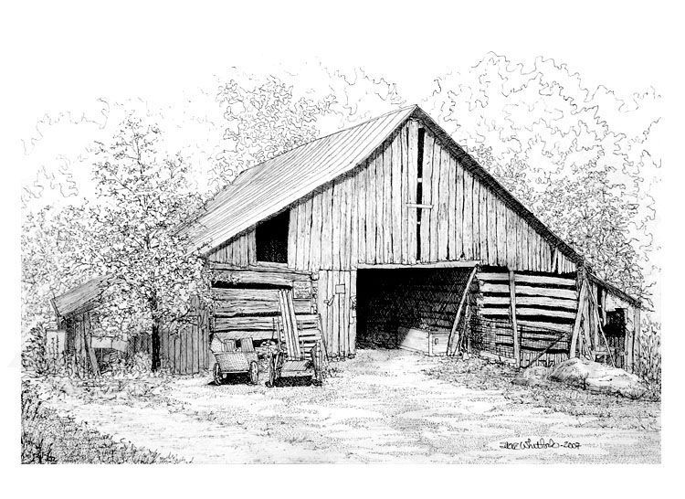 750x546 Ink Sketches Of Barns The Barn Short Mountain, Old Farm Homes Pen - Sketches Of Barns