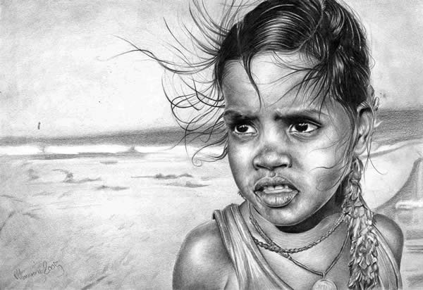600x412 50 Ultra Realistic Children Portrait Drawings Photoshop And - Sketches Of Children