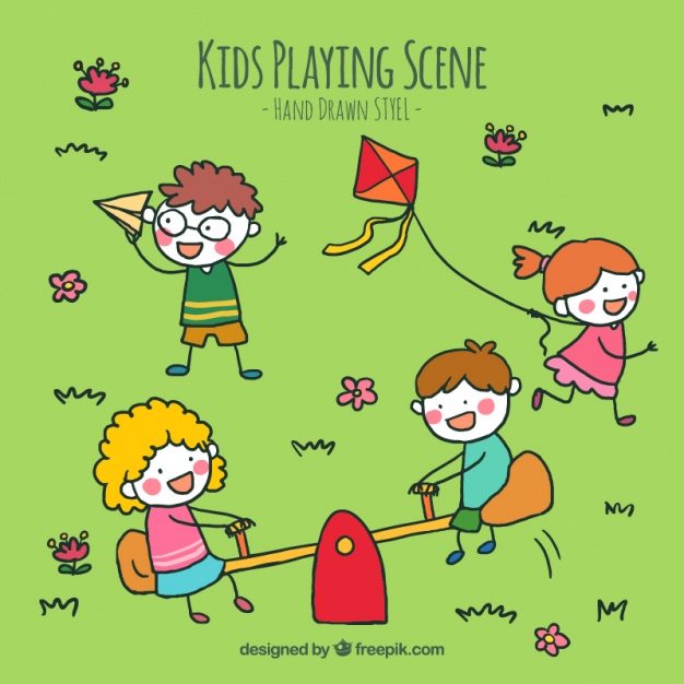 626x626 Background Of Sketches Of Children Playing In The Park Vector - Sketches Of Children
