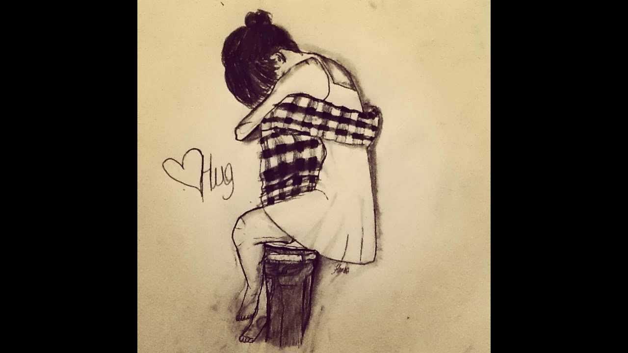 1280x720 Couple Hugging Drawing - Sketches Of Couples Hugging