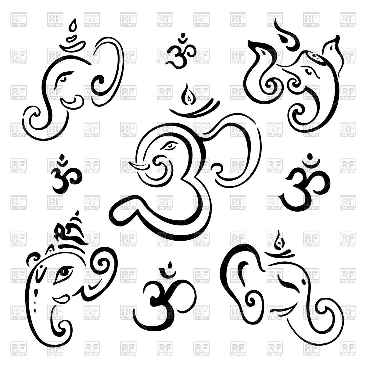 1200x1200 Stylized Sketches And Symbols Of Hindu God Ganesha Vector Image - Sketches Of God Ganesha