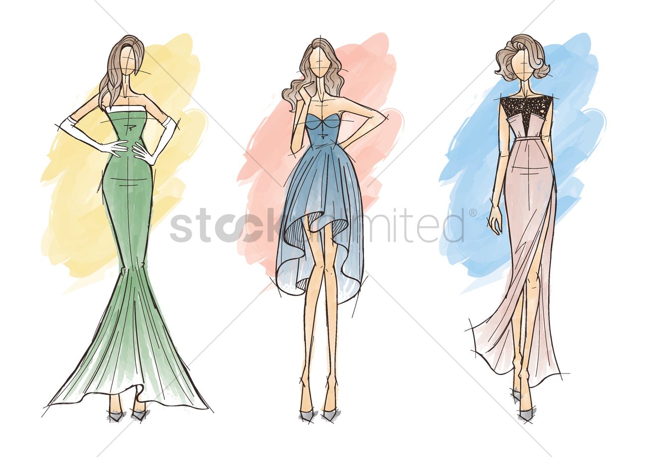 1300x919 Collection Of Fashion Model Sketches Vector Image - Sketches Of Models