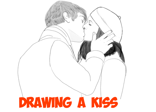 500x360 How To Draw Romantic Kisses Between Two Lovers - Sketches Of People Kissing