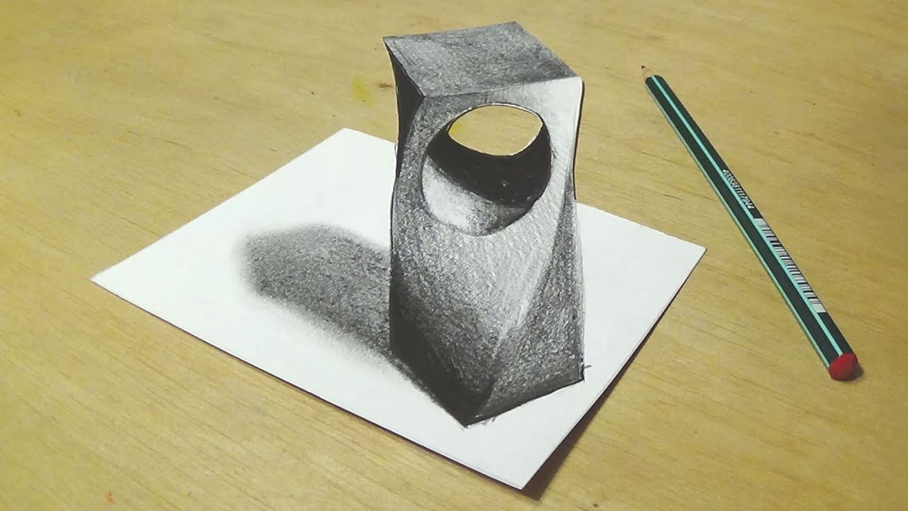 1280x720 Drawing 3d Holey Object - Sketching 3d Objects