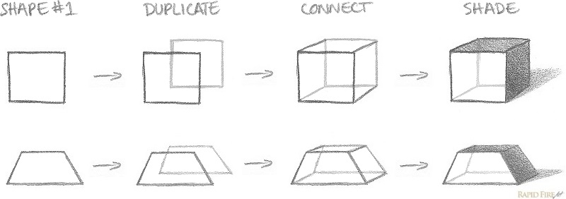 800x282 Lesson 3 Going From 2d To 3d Rapidfireart - Sketching 3d Shapes