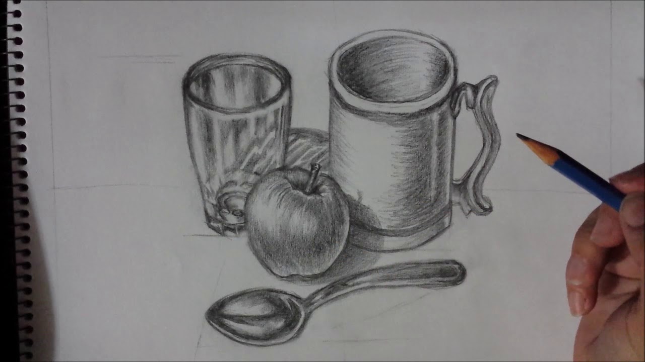 1280x720 Still Life Drawing Tutorial Kitchen Utensils And Apple - Sketching Utensils