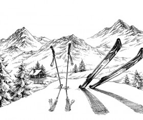 280x235 Ski Vector - Ski Sketch
