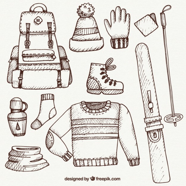 626x626 Sketch Ski Clothes And Accessories Pack Vector Free Download - Ski Sketch