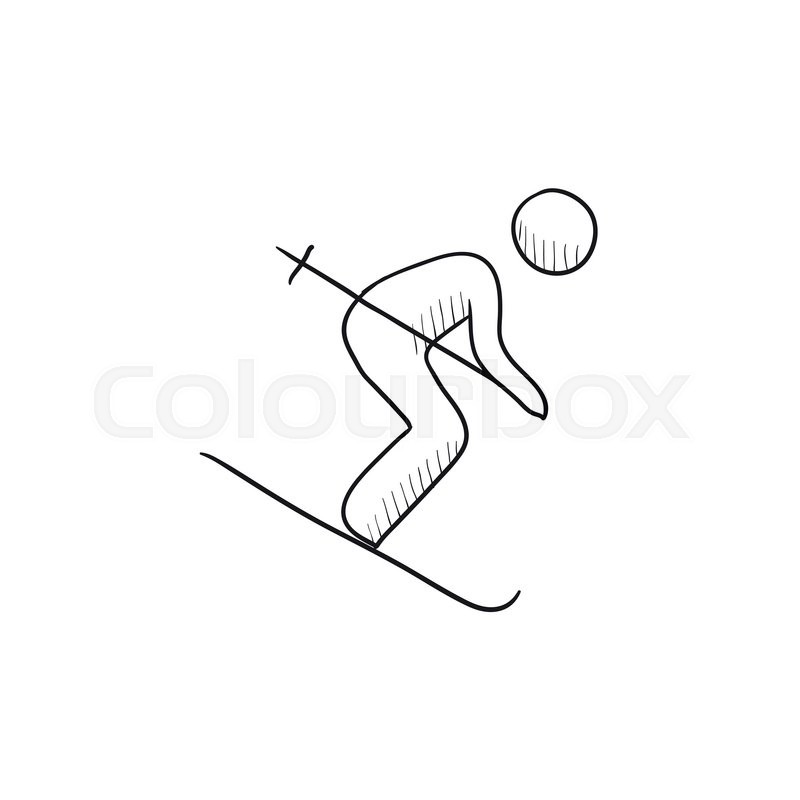 800x800 Downhill Skiing Vector Sketch Icon Isolated On Background. Hand - Ski Sketch