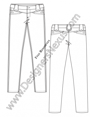 316x409 V69 Flat Fashion Sketch Skinny Jeans Pants Sketch - Skinny Jeans Sketch